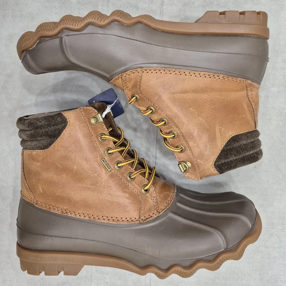Sperry Top Sider duck boots men's 8 taupe brown leather shaft waterproof